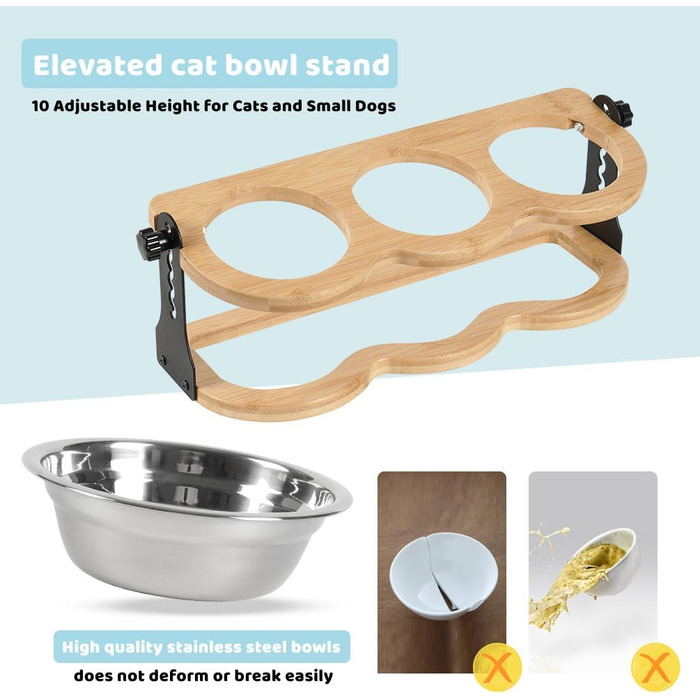 Набір мисок для котів та цуценят 3 шт. з регульованою висотою - Ергономічна годівниця з нержавіючої сталі