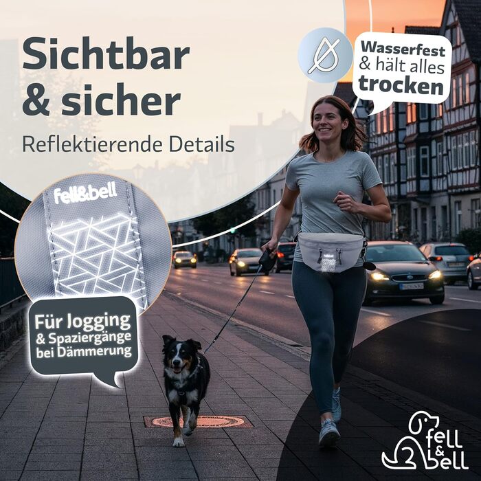 Водонепроникний ласоконний мішечок для собак fell&bell Leckerlitasche – з 2 відділеннями для снеків, 1,8 л основного відділення, кишенькою для телефону та диспенсером для відходів | Сумка для годування собак, тренувань та цуценят, блакитно-сіра