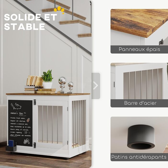 Клітка для собак PawHut, біла, з 3 дверцятами, для собак середніх порід до 20 кг, 80x60x70 см