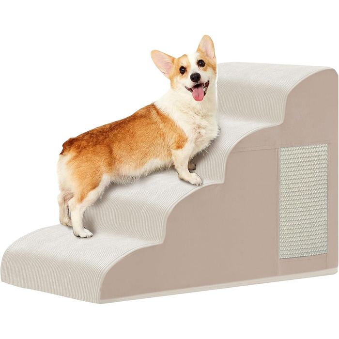 Сходинки для собак: 4 сходинки для ліжка, дивану, крісла, для маленьких собак, з антиковзким покриттям, фліс, бежевий