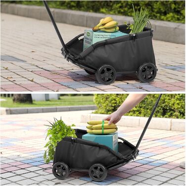 Міні-візок для маленьких домашніх тварин, складний багатофункціональний візок для покупок з висувним ручкою, для прогулянок на вулиці, з вбудованим матрацом та страхувальним тросом, з кишенькою для зберігання (Чорний)
