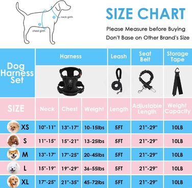 Нашийник для собак великих порід NESTROAD, поводок та ремінь безпеки для авто, чорний, розмір L (обхват шиї 38-48 см, обхват грудей 48-74 см)