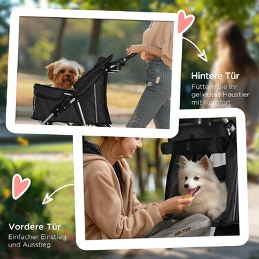 Візок для собак PawHut, розкладний буги для маленьких та мініатюрних собак, візок для котів з кошиком для зберігання, тримачем для чашок, сітковими віконцями, чорний
