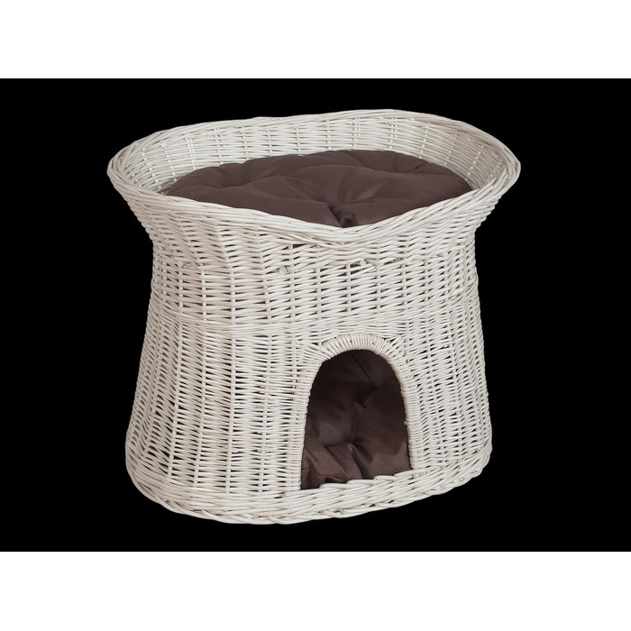 Корзина для котів, лежанка для котів, будиночок для котів L, 60 см, овальна, з плетеної лози, двоярусна, коричнева, знімні подушки