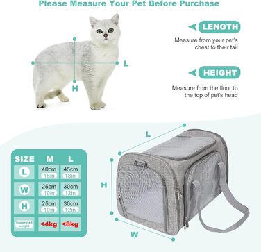 Транспортна сумка для кота/собаки PETCUTE, сіра, велика, з підкладкою та регульованим ременем