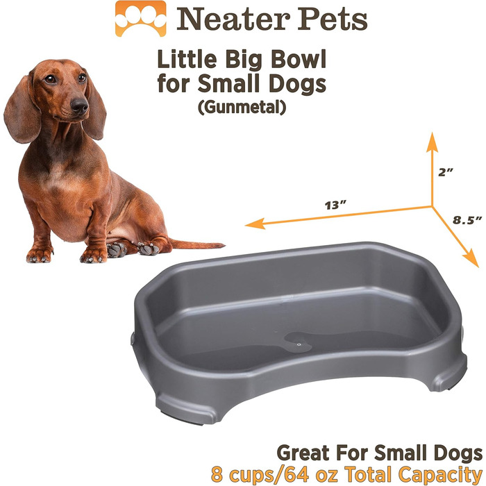 Велика миска для котів і собак Neater Pet Brands, 1,9 л, темно-сіра – універсальна миска для домашніх тварин, підходить для котів, собак або дрібних тварин, з великим об'ємом