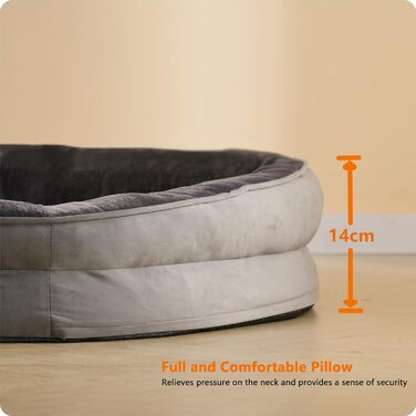 Ортопедичне ліжко для собак, собаче ліжко-софа з валиком для шиї, неслизьке дно, кошик для собак, знімний та пральний, для маленьких собак, 71 x 53 x 14 см, темно-сірий