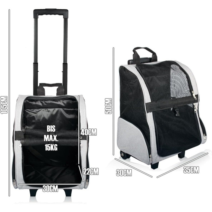 Рюкзак-роликовий транспортер 2в1 для собак та котів до 15 кг