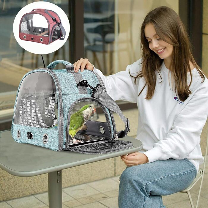 Транспортна сумка для папуг: рюкзак-переноска з підставкою та підносом з нержавіючої сталі, для малих птахів (рожевий)