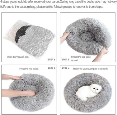 Кругле м'яке ліжко для собак та котів Deluxe з плюшу, форма пончика, діаметр 70 см, світло-коричневий колір, водонепроникне дно