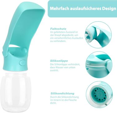 Водяна пляшка для собак Nepfaivy 350мл - туристична, вилка-поїльник, противитікаюча, для маленьких собак