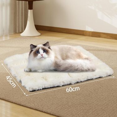 Самогріюча ковдра для домашніх тварин Wdmiya 60x45 см, для котів та собак, миюча, флаєцева, без електроживлення, для автомобіля. Білий колір, розмір M.