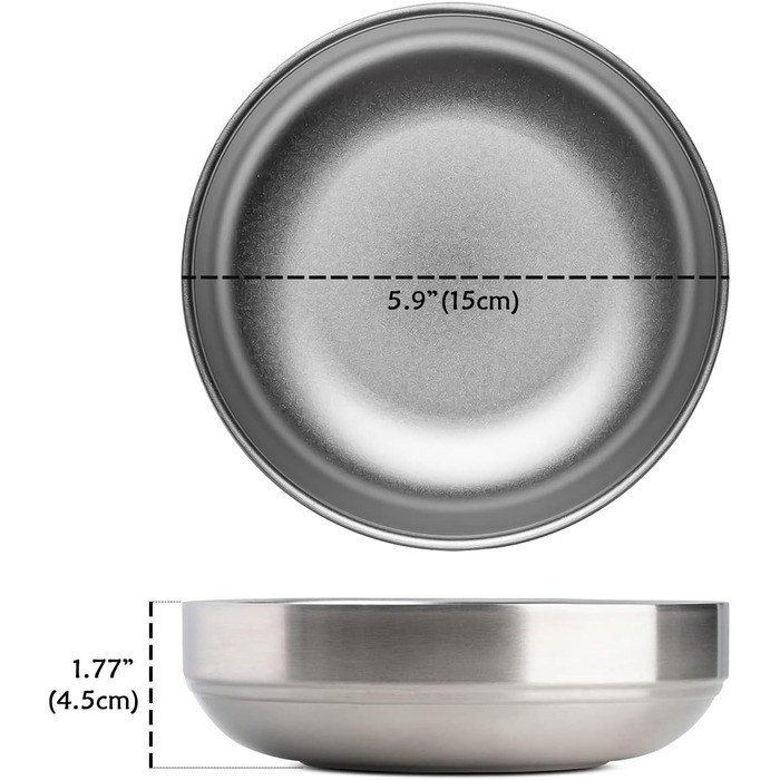 Миски для котів з нержавіючої сталі, широкі та плоскі (2 шт.), 15 см