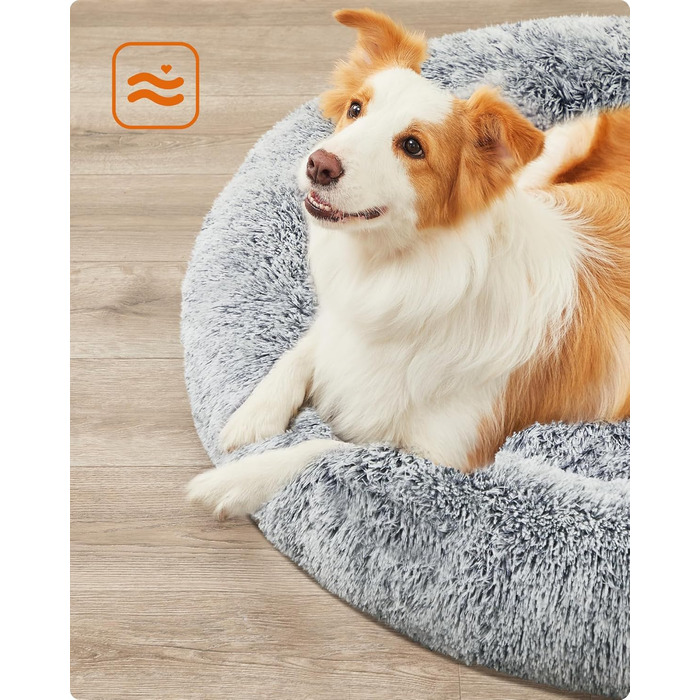 Кругле ліжко для собак та котів Feandrea Ombré Grey, 100 см, знімний м'який наповнювач, довгий плюш, 100 x 100 x 20 см