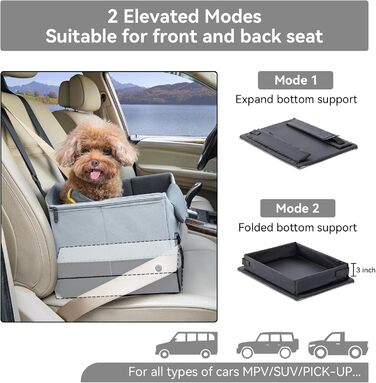 Автокрісло для собак - сіре, для маленьких собак, з кріпленням на ремінь, складне, для заднього або переднього сидіння