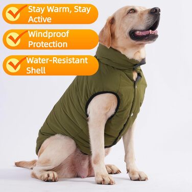 Зимова куртка для собак LovinPet, двостороння, розміри M, L, XL, куртка з ґудзиками, вітронепроникна, снігонепроникна та водонепроникна, темно-зелена та сіра для холодної погоди