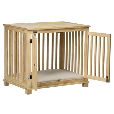 Pawhut Dog Cage Клітка для середніх собак з подушкою Будка для собак з натурального дерева в кремово-білому кольорі 82,5x57x72см