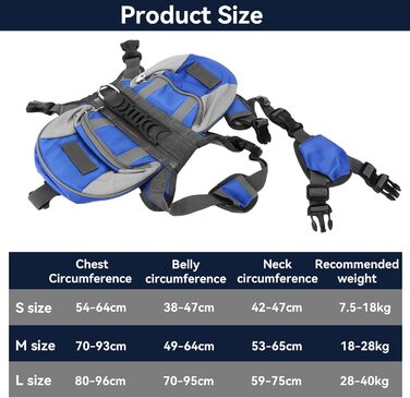 Рюкзак для собак Cyrank, набір посуду, жилет для собак, сумка для спорядження, рюкзак для собак, сумка для подорожей з відбиваючими смугами, жилет для собак Cyrank для великих собак (M)