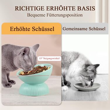 Підвищена годівниця для котів з кераміки, нахилена - проти блювоти, 280 мл, діаметр 15,5 см, білий колір, велика (зелена, велика)