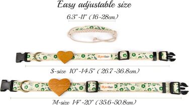 Нашийник для собак Pettsie з серцем та браслетом дружби, регульовані розміри S та M, зручний дизайнерський льон, міцний та довговічний, чудовий подарунок для любителів собак, (35,6 - 50,8 см (M), Зелений)