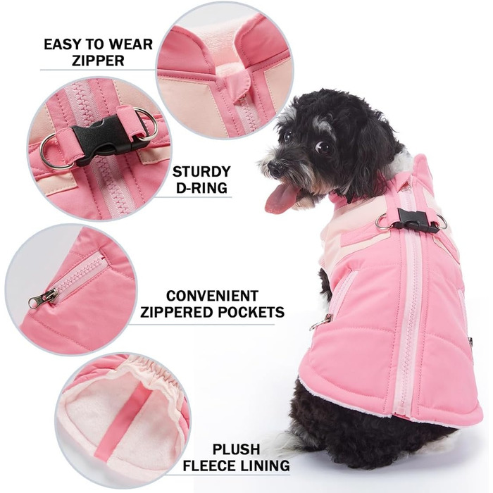 Водонепроникний зимовий пуховик для собак, тепла жилетка для малих та середніх собак, рожевий, розмір S