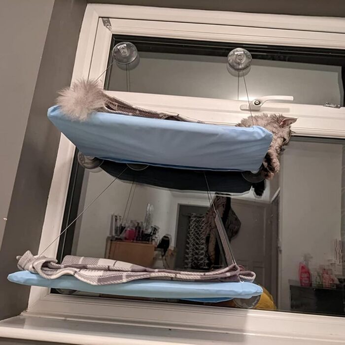 Кішка-гамак для вікна JinRui-T, лежанка для котів, безпечне сонячне ліжко з міцними присосками, кріпиться на вікно, витримує до 13,6 кг (Блакитний)