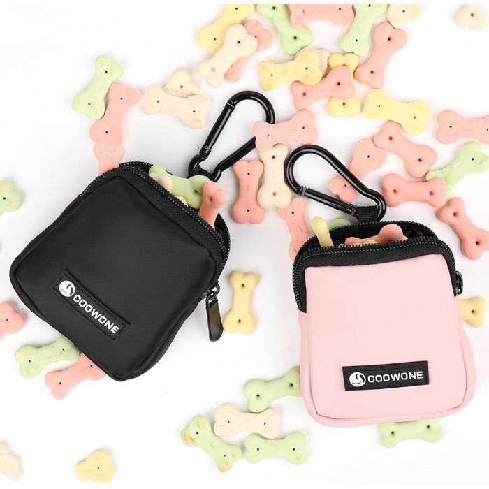 Сумка для ласощів для собак COOWONE з тренувальним клікером, водонепроникна, з карабіном, для прогулянок, утримувач для пакетів, чорний + рожевий