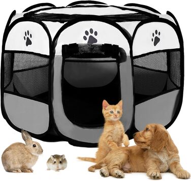 Клітка для котів та собак BRIMOREA 74x74x43 см, клітка-вольєр для тварин, гніздо для цуценят, забіг для кроликів, клітка для балкона (Коричнева/Сіра)