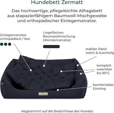 Ортопедичне ліжко для собак HOUND & NATURE Zermatt, корзина для собак середніх розмірів з високим бортиком, м'яке собаче ліжко з подушкою (M - 95x70 см, XL - 115x85 см), темно-синій
