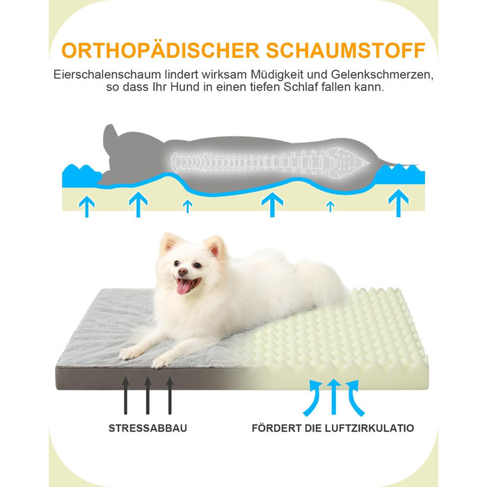 Ортопедичне ліжко для собак великих порід KSIIA, 91x68 см, знімний ковпак, двостороннє, сіре, 75x47x7 см