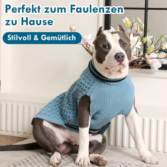 Теплий в'язаний пуловер для собак з коміром-стійкою, блакитний, 3XL XXXL | Підходить для великих собак: Лабрадор, Боксер