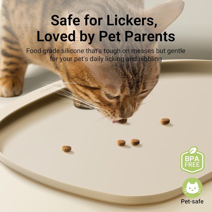 Килимок для годування собак та котів DownyPaws, неслизький, вологостійкий, з високим бортиком, 61 x 43 см (24x17', Мигдаль)