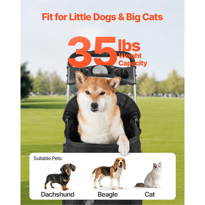 Візок для собак VEVOR 81x46x97 см, вантажопідйомність 16,9 кг, складний, знімний кошик та сітчасті вікна, гальмо, для маленьких та середніх собак