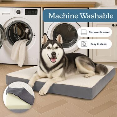 Ортопедичне ліжко для собак Petmaker, 2-шарове, з Memory Foam, для великих собак до 45 кг, сірого кольору, розмір L (112 x 89 x 12 см)