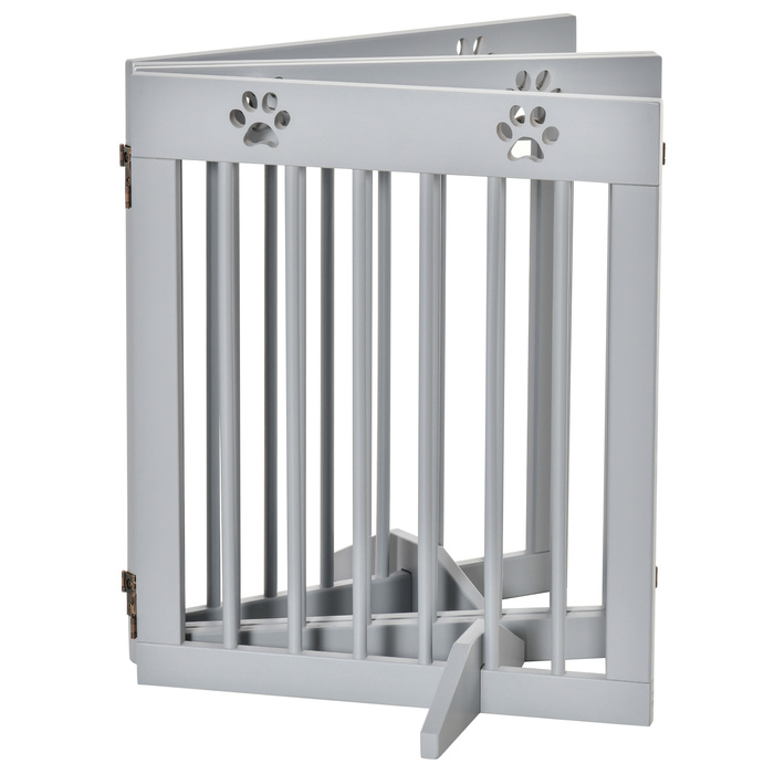 PawHut Barrier Dog 4 частини, 204 x 61 см складні ворота з 2 опорними ніжками, окремо стоячий щиток для собаки, дерев'яні сходові ворота для передпокою, сходи, світло-сірий | Аосом