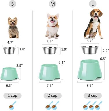 Миска для собак Petvillage, конічної форми, неслизька, з нержавіючою сталею, піднята миска для середніх собак, спанієлів з довгими вухами, велика місткість, розмір L, 3 чашки, (Medium(2 чашки), м'ятний колір)