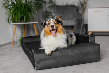 Ліжко для собак - кошик для собак маленьких, середніх та великих порід - подушка для собак - диванчик для собак - знімний та пральний чохол - Glamour New - розмір L: 98 x 66 см (XL - 116 x 78 см, Графіт Fancy)