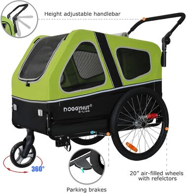 Doggyhut S-Line XL: велосипедно-колясочний візок для собак до 45 кг (зелений/чорний)