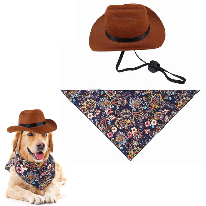 Костюм ковбоя для котів та собак (2 шт.) з капелюхом та банданою, для вечірок, косплею та щоденного використання