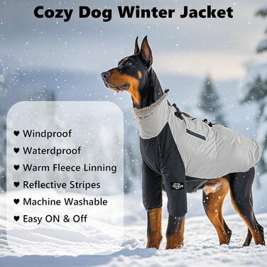 Водонепроникний зимовий одяг для собак, теплий, з підкладкою з кашеміру, з регульованою шнурівкою, кишенею, світловідбиваючими елементами, застібкою-пряжкою, сірий, розмір XXL