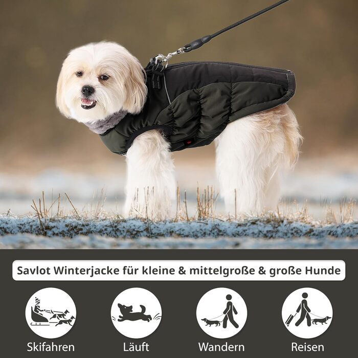 Теплий зимовий одяг для собак: вітронепроникний теплий одяг для собак з світловідбиваючими елементами, з блискавкою, зелений, XL