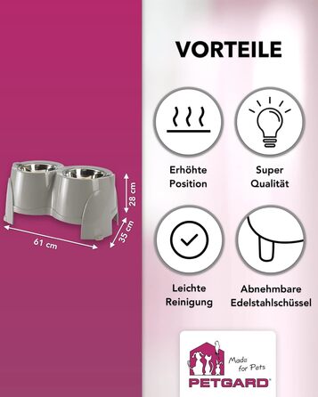 PETGARD Станція годування для собак з нержавіючої сталі - набір мисок - годівниця для собак Преміум класу - 61 x 35 x 28 см - об'єм 2 x 1500 мл