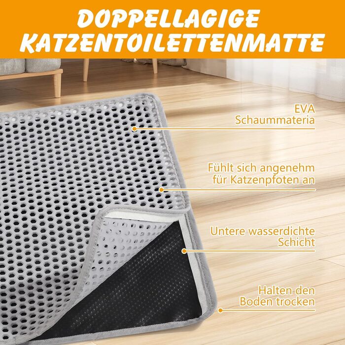 Килимок для котячого туалету Ondware, 117.8 x 66 см, двошаровий, водонепроникний (сірий)