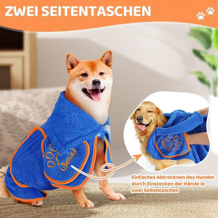 Рушник для собак SlowTon: суперпоглинаючий халат для висушування після купання, плавання, прогулянки. L, блакитний