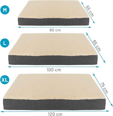 Ортопедичний килимок для собак Bobby, віскоеластична піна, знімний чохол, м'яке штучне хутро: 120x75 см, (L, Бежевий)
