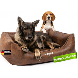 CopcoPet лежанка для собак великих порід【миється та не слизька】 Корзина для собак XXL з штучної шкіри, що імітує велюр, захищає суглоби, підходить для дому, легка у догляді, лежанка для собак у коричневому кольорі 110 x 90 см, розмір L 110 x 90 x 30 см, античний коричневий колір