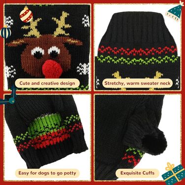 Пуловер для собак у стилі вінтаж, чорний олень, для дрібних, середніх та великих собак (XX-Large)