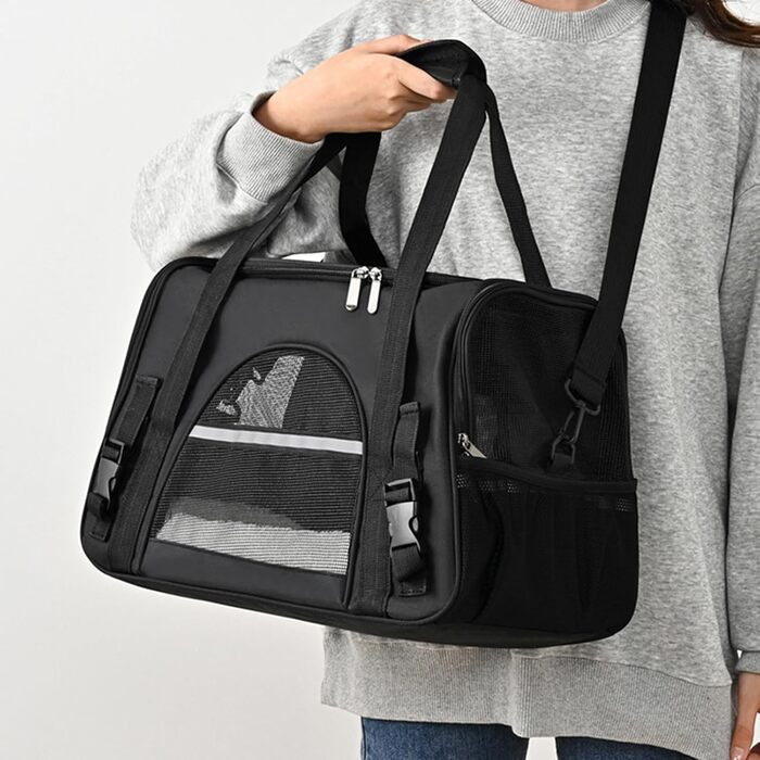 Чорна переноска для котів та собак - зручна сумка-переноска для тварин, легка, довговічна, з вентиляцією, для прогулянок на вулиці