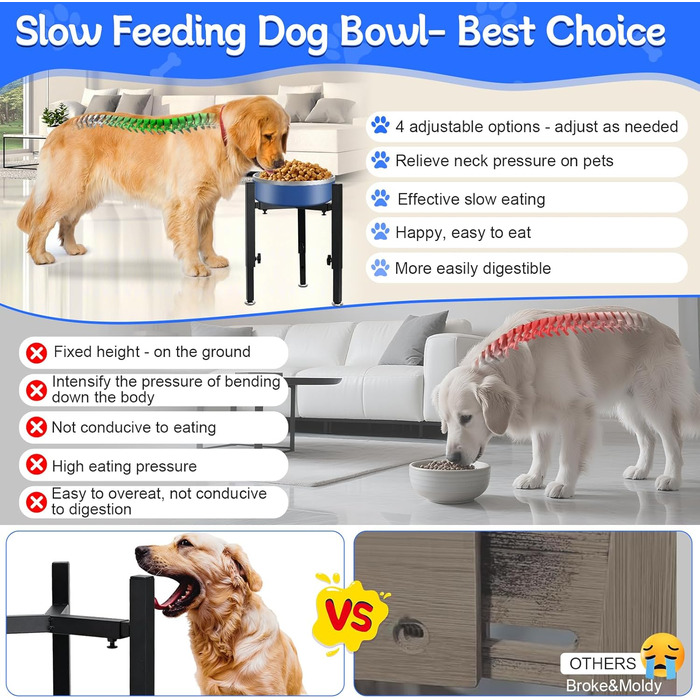 Підставка для корму для собак Triangle, регульована висота, метал, стабільна та протиковзна