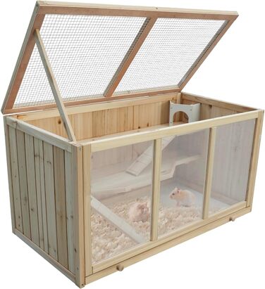 Клітка для хом'яка з сосни, 94,5 x 48,5 x 49,5 см, з платформами, драбиною та будиночком